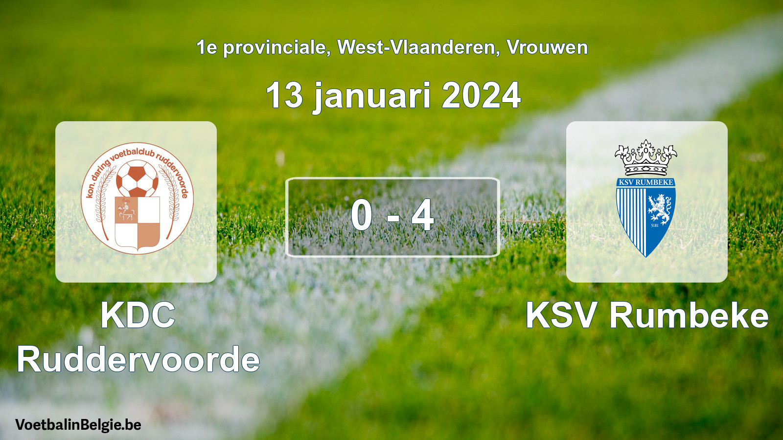 Gespeelde wedstrijd vrouwenvoetbal: KDC Ruddervoorde - KSV Rumbeke 0 - 4 (13 januari 2024)