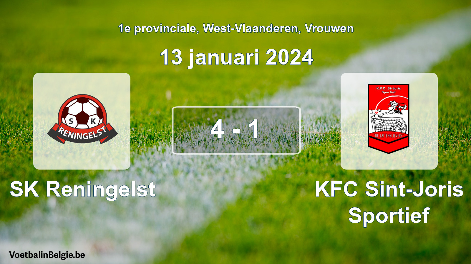 Gespeelde wedstrijd vrouwenvoetbal: SK Reningelst - KFC Sint-Joris Sportief 4 - 1 (13 januari 2024)