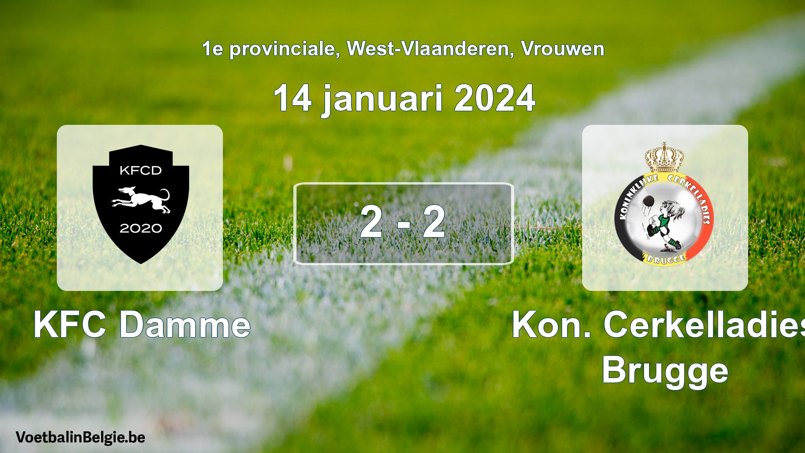 Gespeelde wedstrijd vrouwenvoetbal: KFC Damme - Kon. Cerkelladies Brugge 2 - 2 (14 januari 2024)