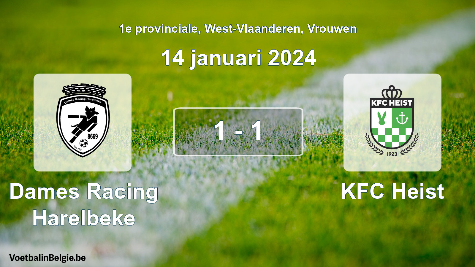 Gespeelde wedstrijd vrouwenvoetbal: Dames Racing Harelbeke - KFC Heist 1 - 1 (14 januari 2024)