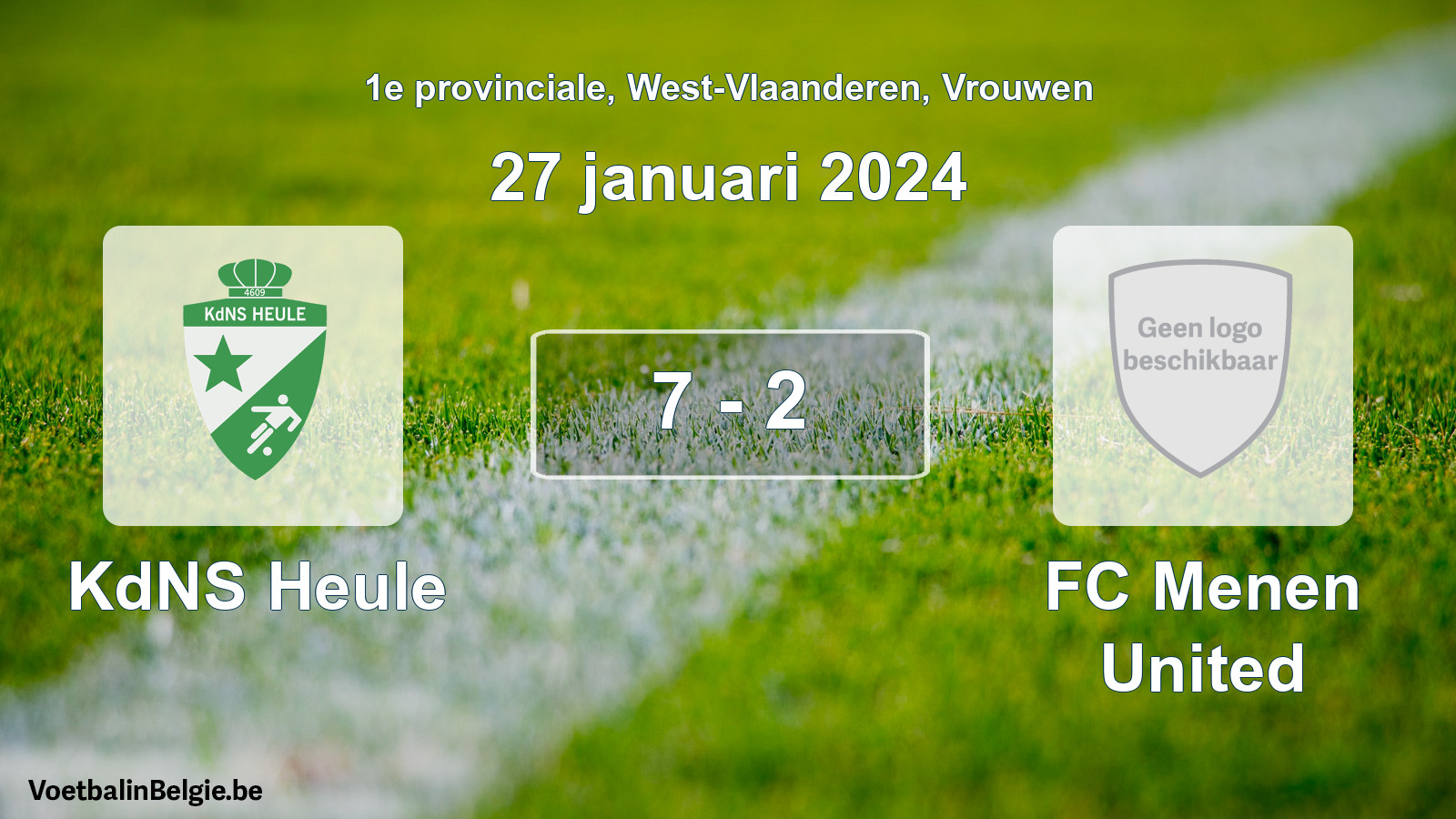 Gespeelde wedstrijd vrouwenvoetbal: KdNS Heule - FC Menen United 7 - 2 (27 januari 2024)