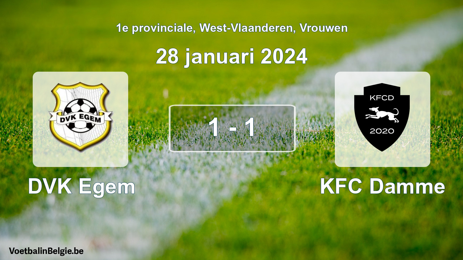 Gespeelde wedstrijd vrouwenvoetbal: DVK Egem - KFC Damme 1 - 1 (28 januari 2024)