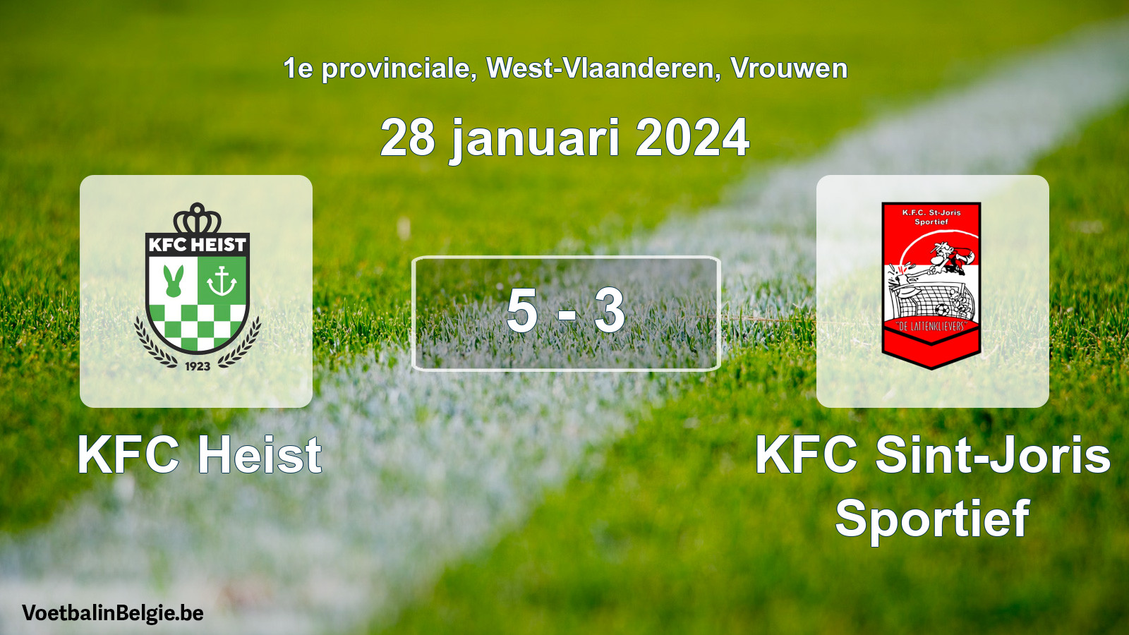 Gespeelde wedstrijd vrouwenvoetbal: KFC Heist - KFC Sint-Joris Sportief 5 - 3 (28 januari 2024)
