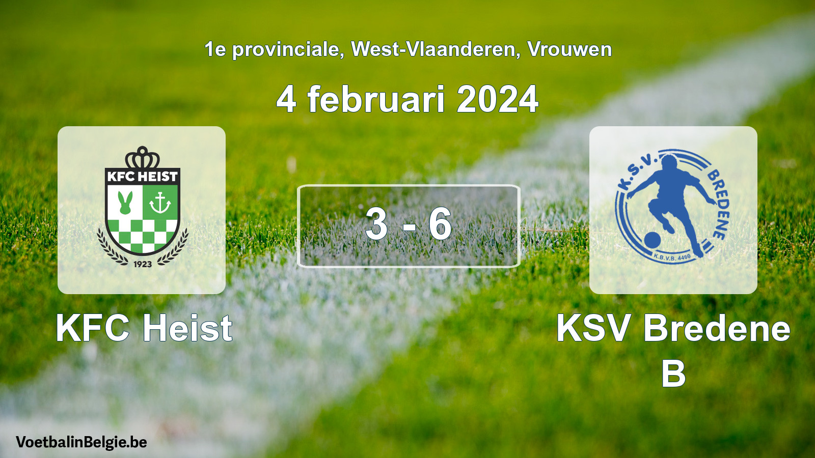 Gespeelde wedstrijd vrouwenvoetbal: KFC Heist - KSV Bredene B 3 - 6 (4 februari 2024)