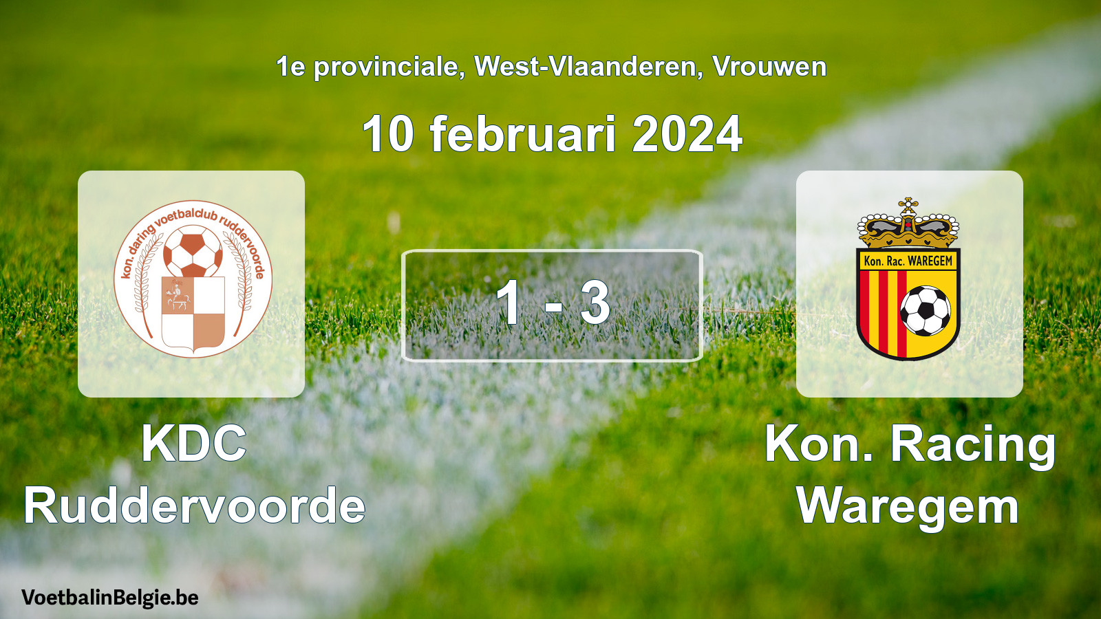 Gespeelde wedstrijd vrouwenvoetbal: KDC Ruddervoorde - Kon. Racing Waregem 1 - 3 (10 februari 2024)