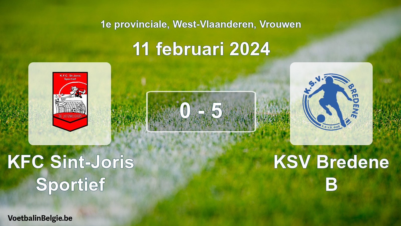 Gespeelde wedstrijd vrouwenvoetbal: KFC Sint-Joris Sportief - KSV Bredene B 0 - 5 (11 februari 2024)