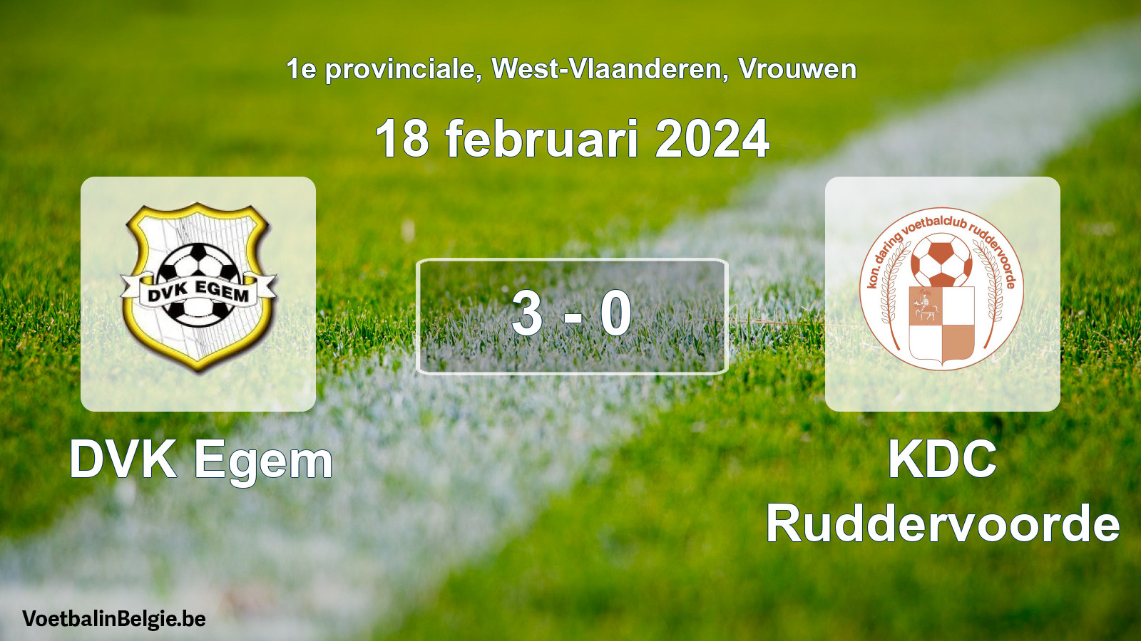 Gespeelde wedstrijd vrouwenvoetbal: DVK Egem - KDC Ruddervoorde 3 - 0 (18 februari 2024)