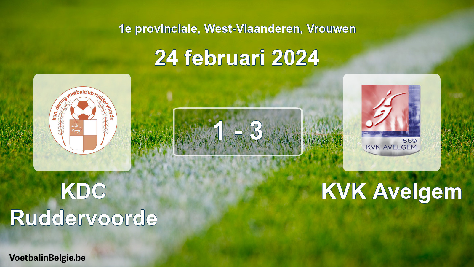 Gespeelde wedstrijd vrouwenvoetbal: KDC Ruddervoorde - KVK Avelgem 1 - 3 (24 februari 2024)