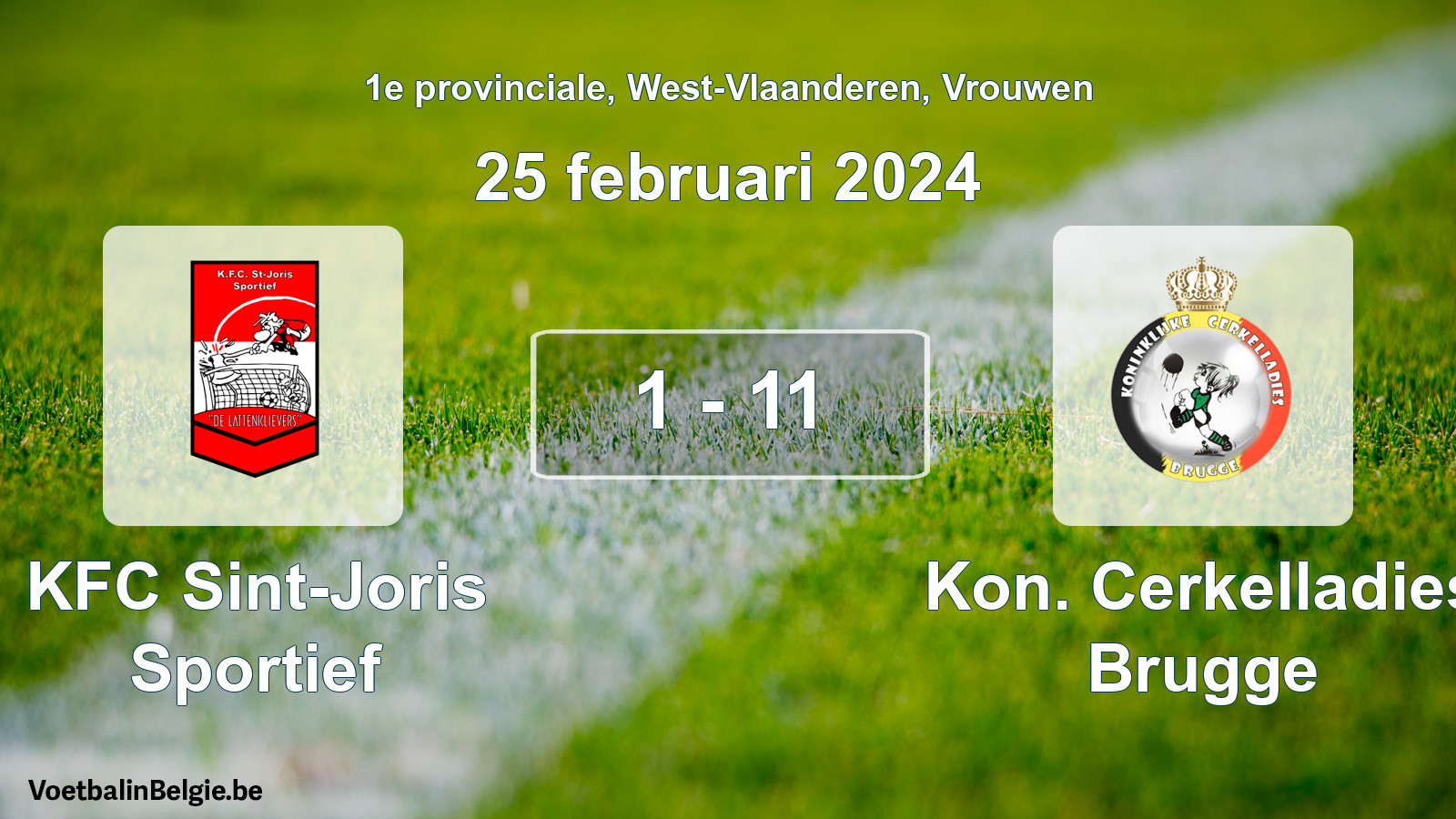 Gespeelde wedstrijd vrouwenvoetbal: KFC Sint-Joris Sportief - Kon. Cerkelladies Brugge 1 - 11 (25 februari 2024)