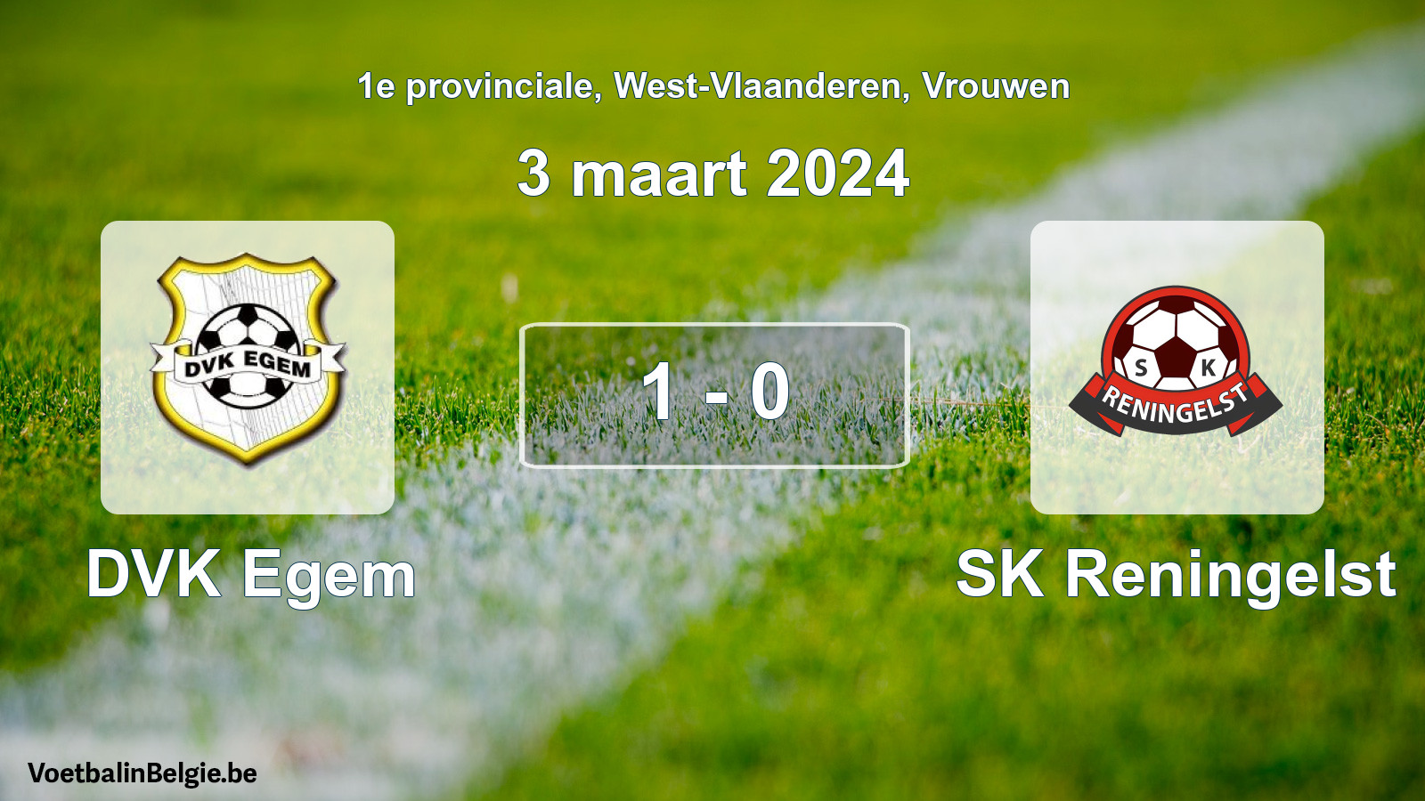Gespeelde wedstrijd vrouwenvoetbal: DVK Egem - SK Reningelst 1 - 0 (3 maart 2024)