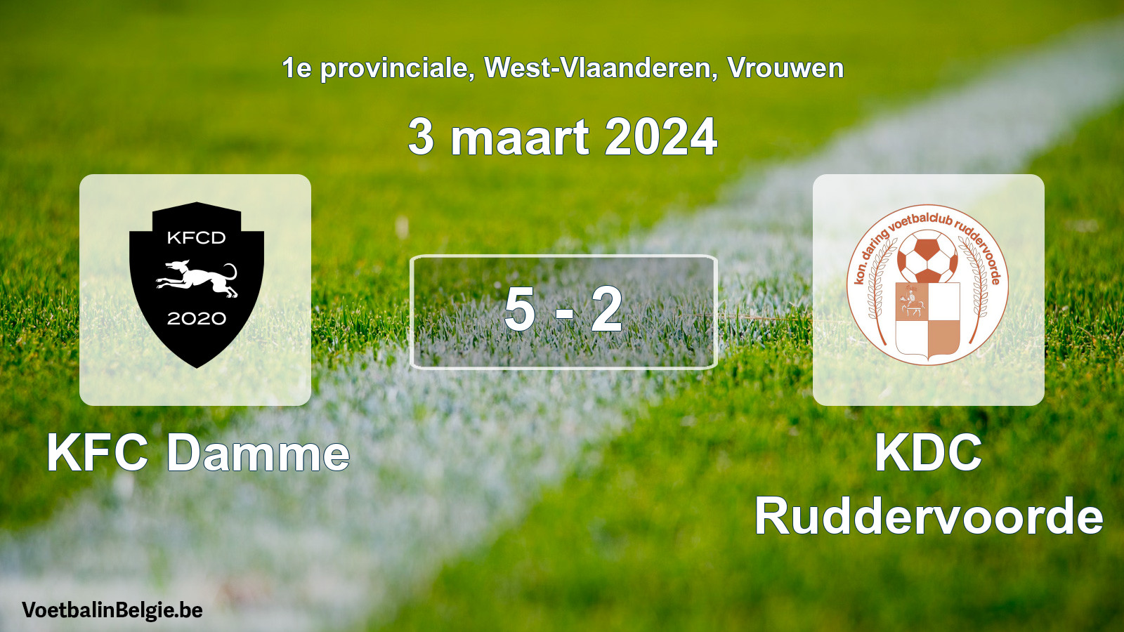 Gespeelde wedstrijd vrouwenvoetbal: KFC Damme - KDC Ruddervoorde 5 - 2 (3 maart 2024)