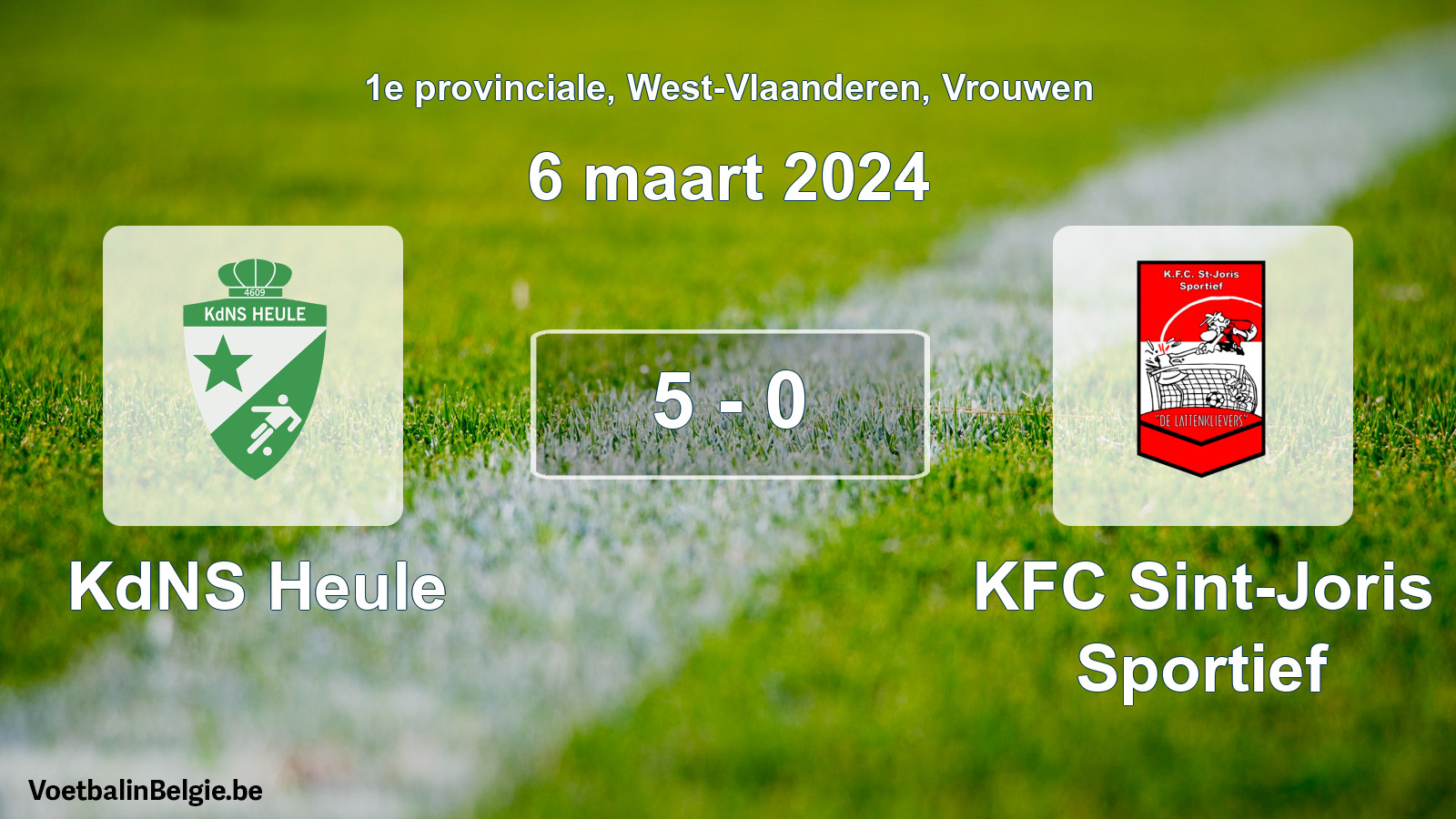 Gespeelde wedstrijd vrouwenvoetbal: KdNS Heule - KFC Sint-Joris Sportief 5 - 0 (6 maart 2024)