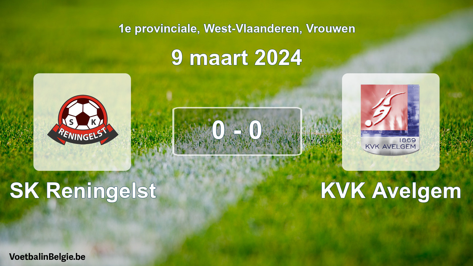 Gespeelde wedstrijd vrouwenvoetbal: SK Reningelst - KVK Avelgem 0 - 0 (9 maart 2024)