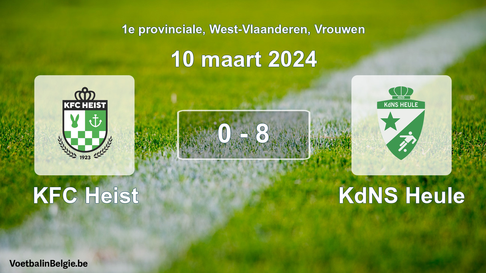 Gespeelde wedstrijd vrouwenvoetbal: KFC Heist - KdNS Heule 0 - 8 (10 maart 2024)
