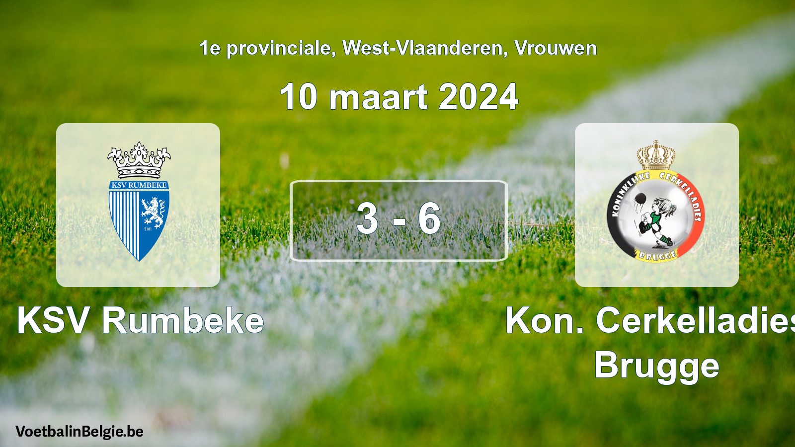 Gespeelde wedstrijd vrouwenvoetbal: KSV Rumbeke - Kon. Cerkelladies Brugge 3 - 6 (10 maart 2024)