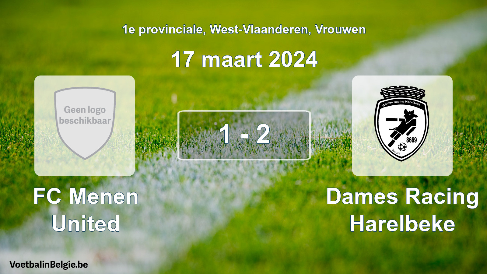 Gespeelde wedstrijd vrouwenvoetbal: FC Menen United - Dames Racing Harelbeke 1 - 2 (17 maart 2024)