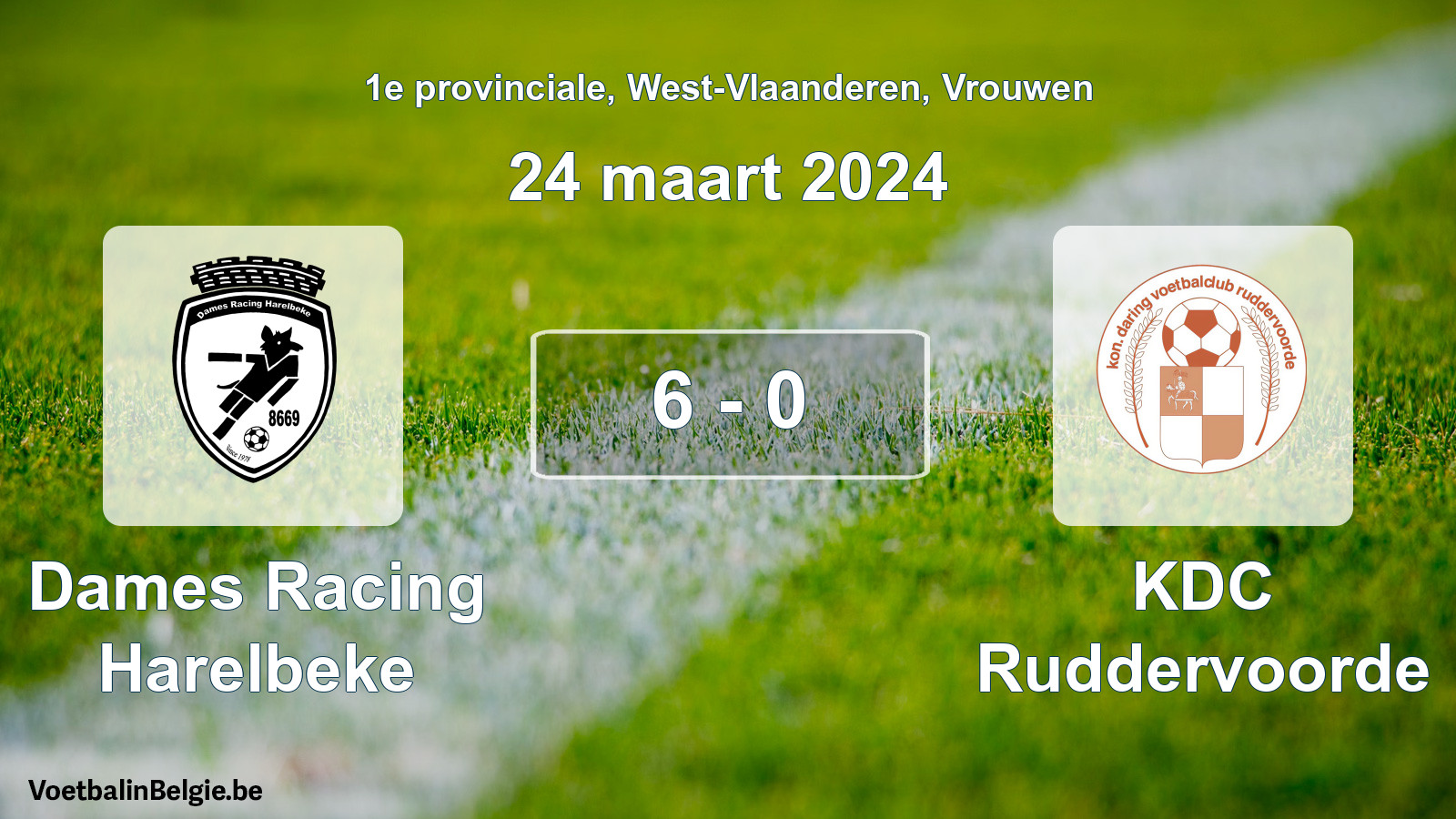 Gespeelde wedstrijd vrouwenvoetbal: Dames Racing Harelbeke - KDC Ruddervoorde 6 - 0 (24 maart 2024)