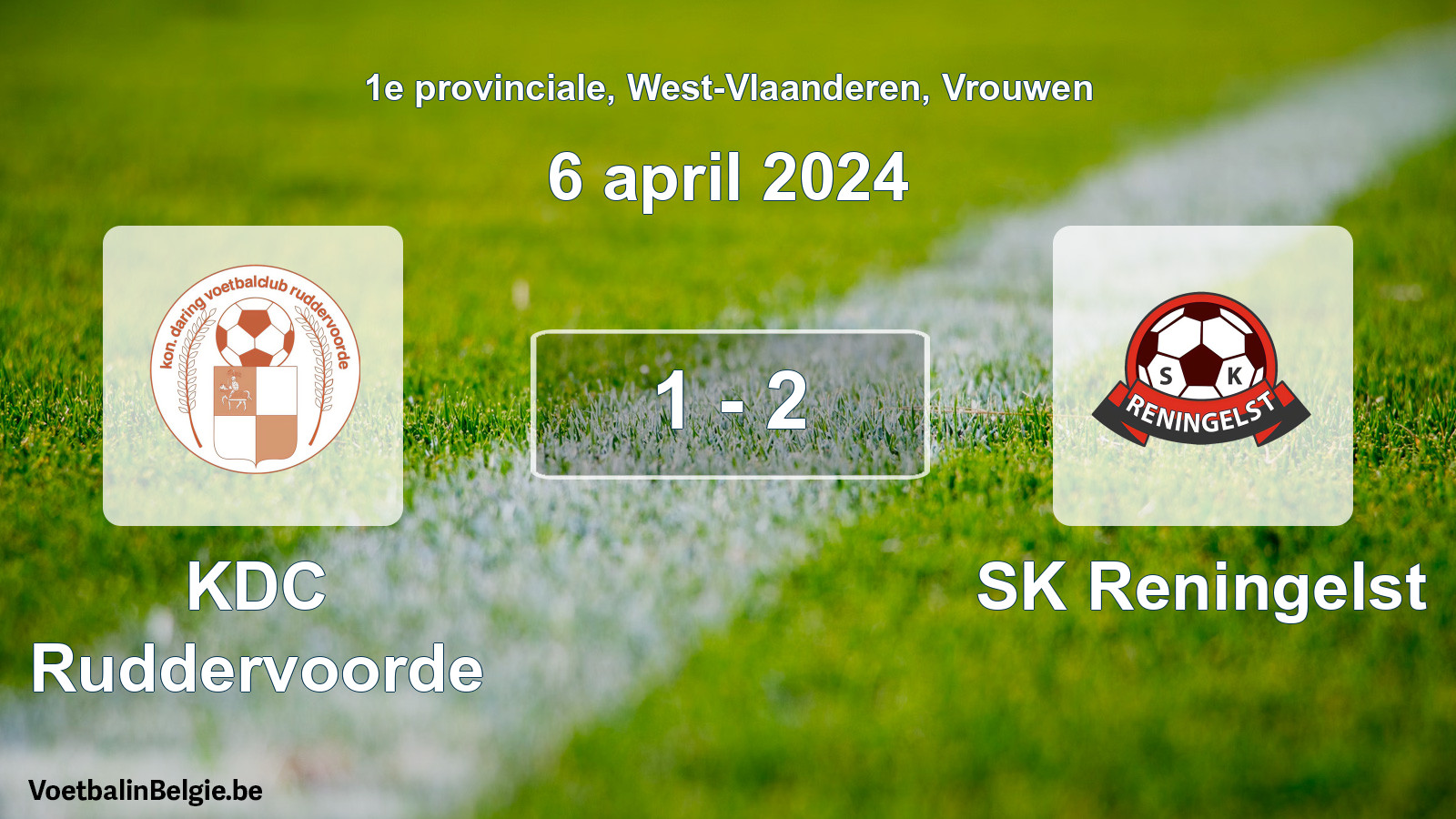 Gespeelde wedstrijd vrouwenvoetbal: KDC Ruddervoorde - SK Reningelst 1 - 2 (6 april 2024)