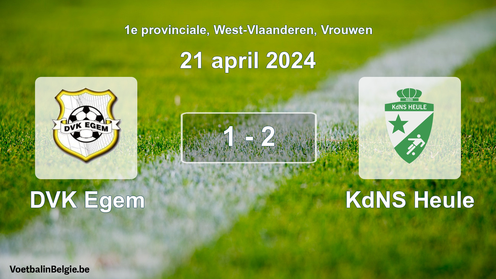 Gespeelde wedstrijd vrouwenvoetbal: DVK Egem - KdNS Heule 1 - 2 (21 april 2024)