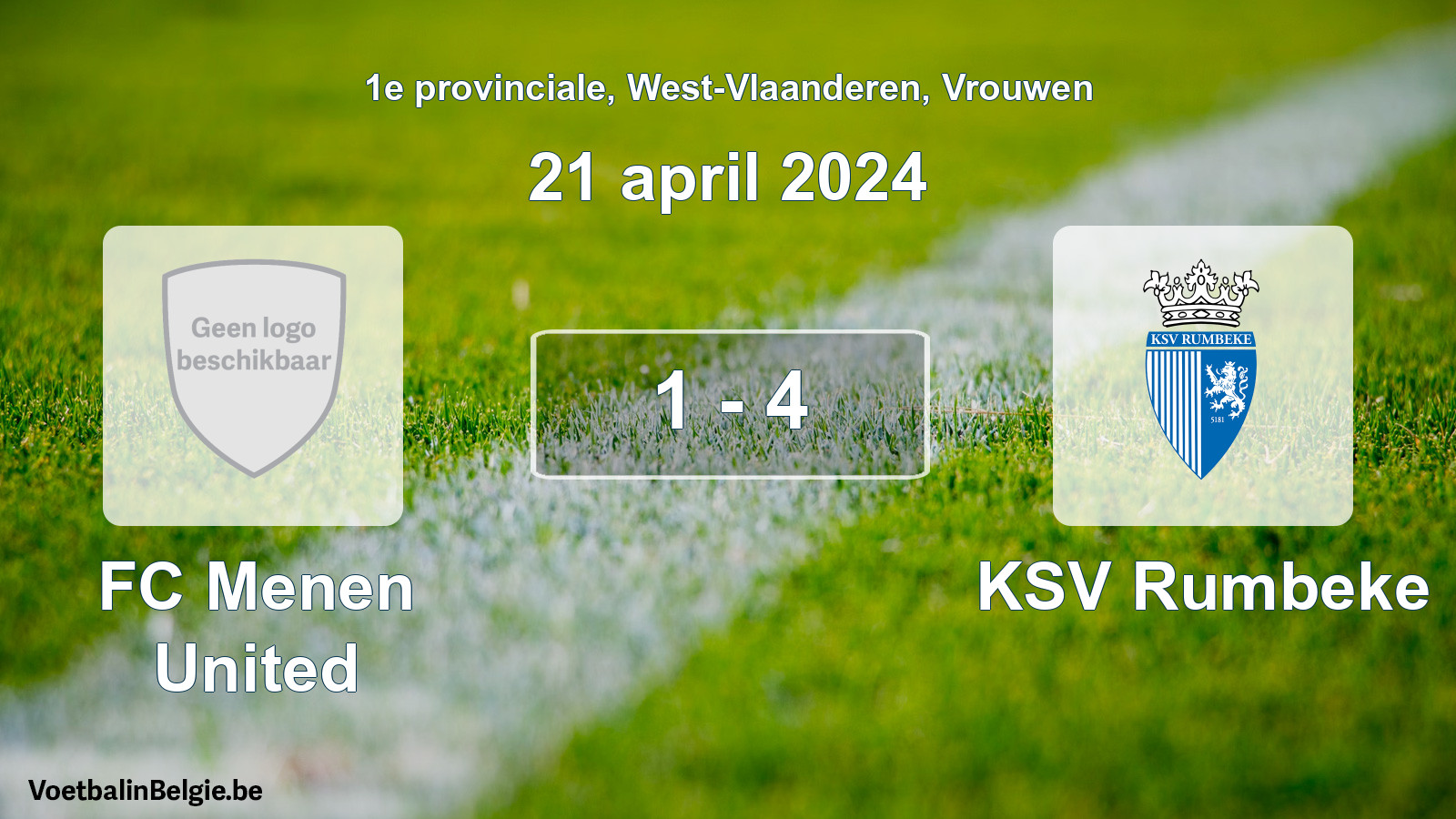 Gespeelde wedstrijd vrouwenvoetbal: FC Menen United - KSV Rumbeke 1 - 4 (21 april 2024)