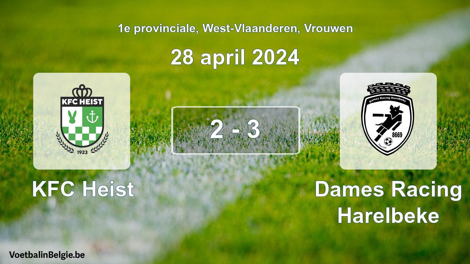 Gespeelde wedstrijd vrouwenvoetbal: KFC Heist - Dames Racing Harelbeke 2 - 3 (28 april 2024)