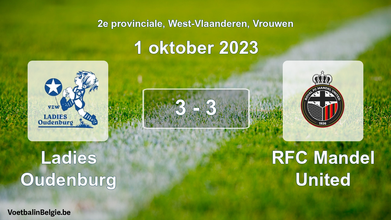 Gespeelde wedstrijd vrouwenvoetbal: Ladies Oudenburg - RFC Mandel United 3 - 3 (1 oktober 2023)