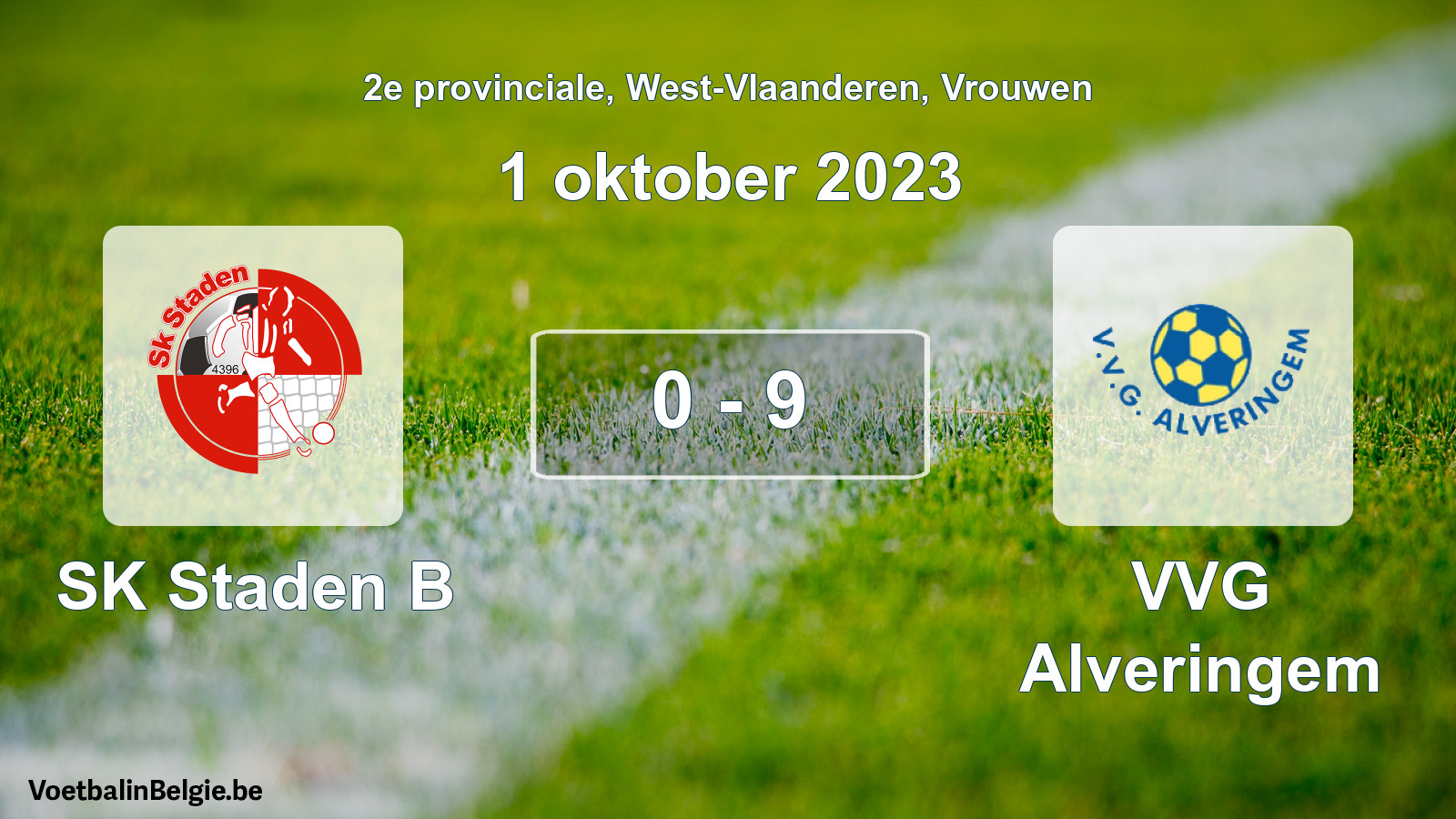 Gespeelde wedstrijd vrouwenvoetbal: SK Staden B - VVG Alveringem 0 - 9 (1 oktober 2023)