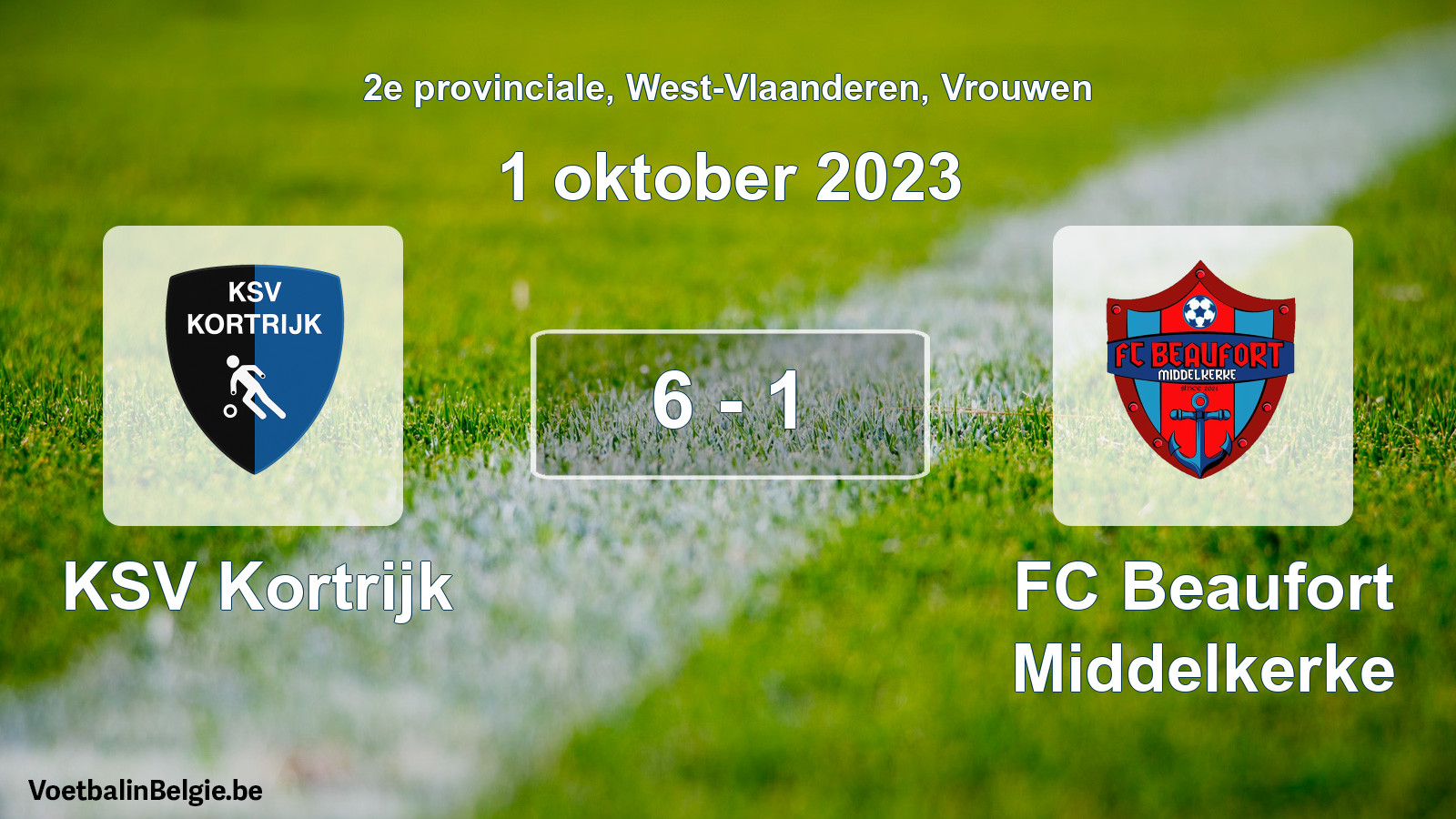 Gespeelde wedstrijd vrouwenvoetbal: KSV Kortrijk - FC Beaufort Middelkerke 6 - 1 (1 oktober 2023)