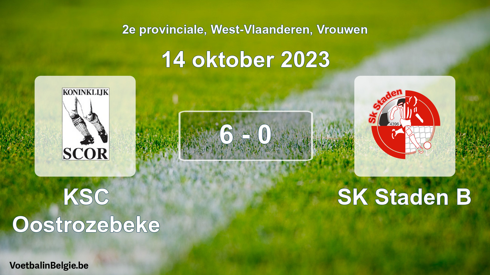 Gespeelde wedstrijd vrouwenvoetbal: KSC Oostrozebeke - SK Staden B 6 - 0 (14 oktober 2023)