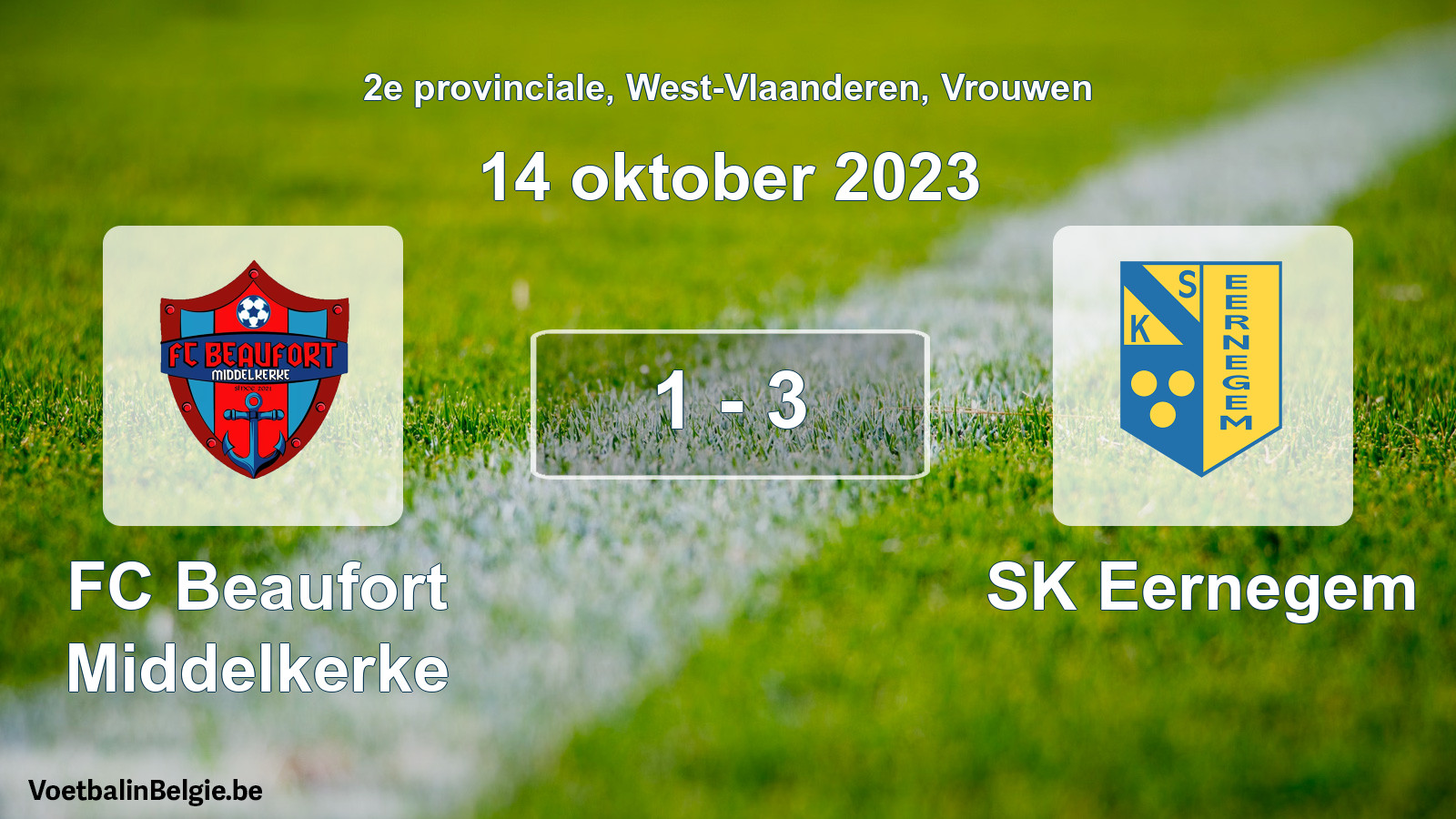 Gespeelde wedstrijd vrouwenvoetbal: FC Beaufort Middelkerke - SK Eernegem 1 - 3 (14 oktober 2023)