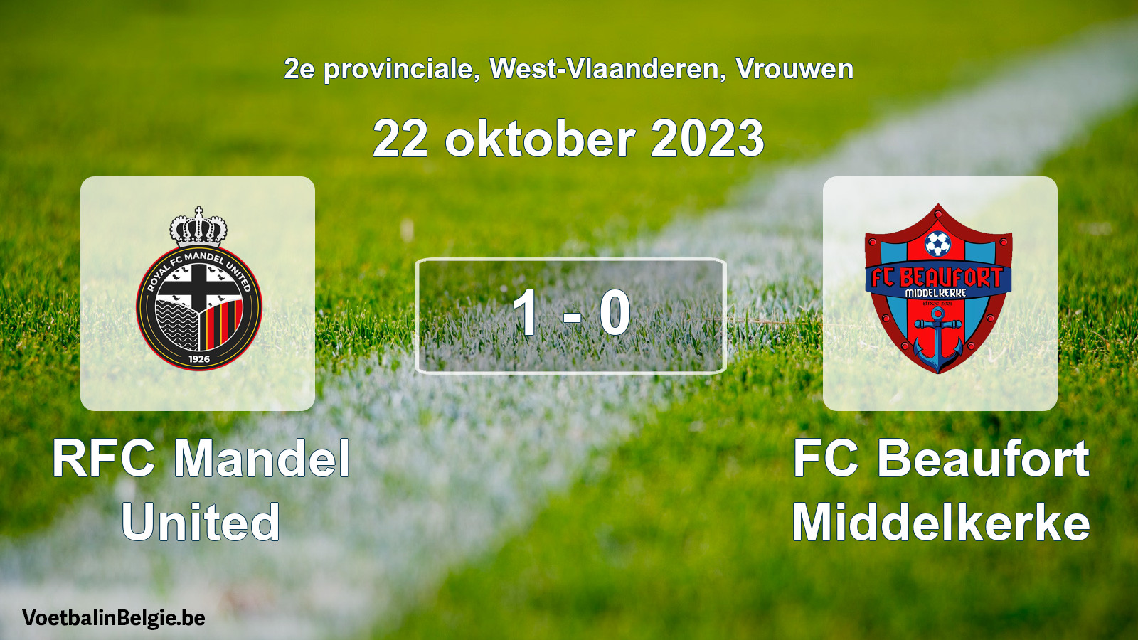 Gespeelde wedstrijd vrouwenvoetbal: RFC Mandel United - FC Beaufort Middelkerke 1 - 0 (22 oktober 2023)
