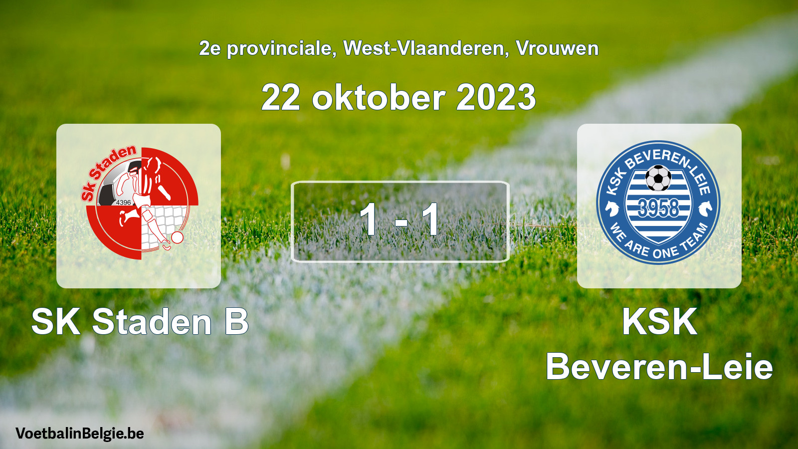 Gespeelde wedstrijd vrouwenvoetbal: SK Staden B - KSK Beveren-Leie 1 - 1 (22 oktober 2023)