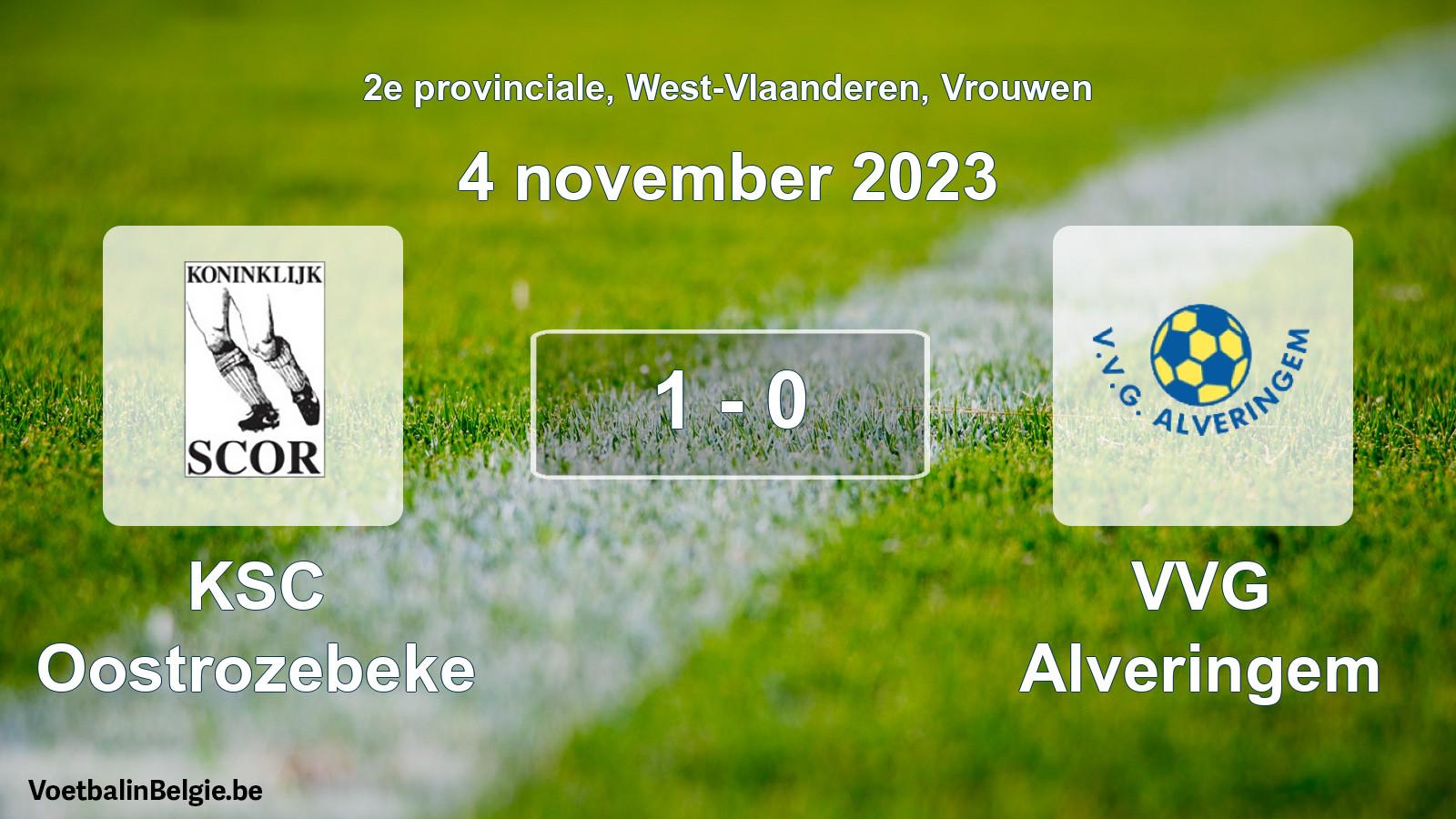 Gespeelde wedstrijd vrouwenvoetbal: KSC Oostrozebeke - VVG Alveringem 1 - 0 (4 november 2023)