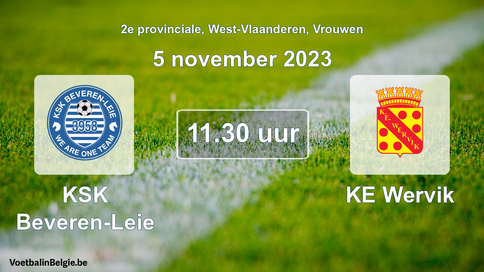 Match prévu football femmes: KSK Beveren-Leie - KE Wervik (5 novembre 2023)