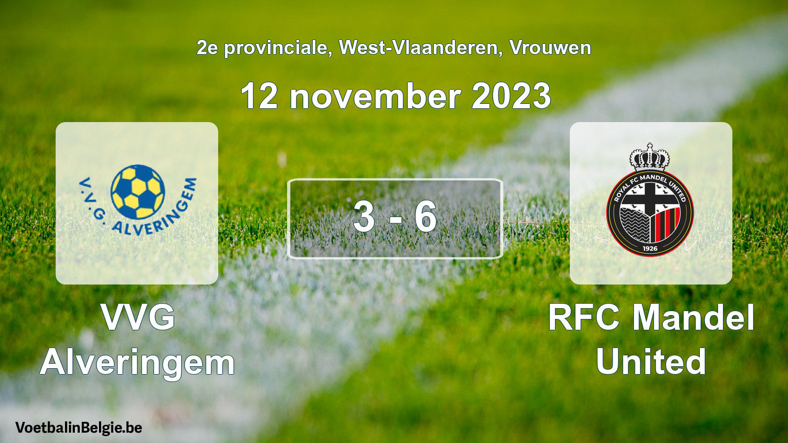 Gespeelde wedstrijd vrouwenvoetbal: VVG Alveringem - RFC Mandel United 3 - 6 (12 november 2023)