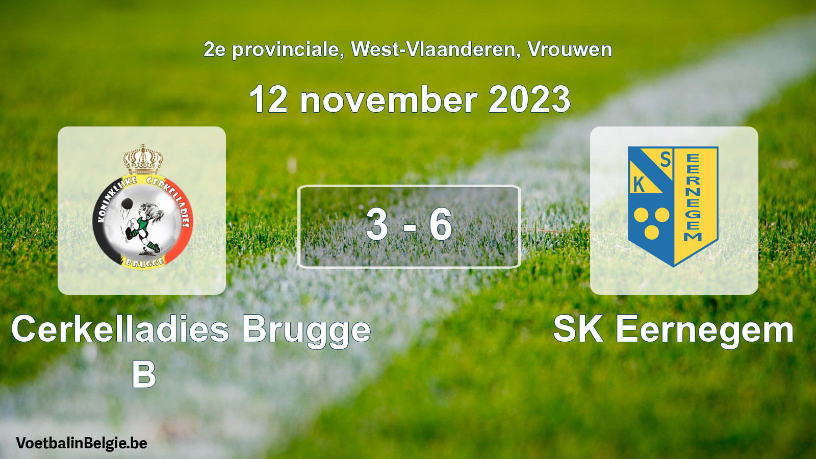 Gespeelde wedstrijd vrouwenvoetbal: Kon. Cerkelladies Brugge B - SK Eernegem 3 - 6 (12 november 2023)