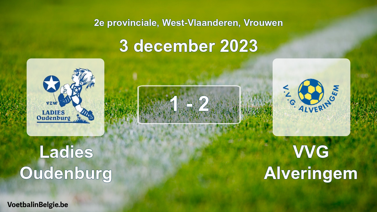 Gespeelde wedstrijd vrouwenvoetbal: Ladies Oudenburg - VVG Alveringem 1 - 2 (3 december 2023)