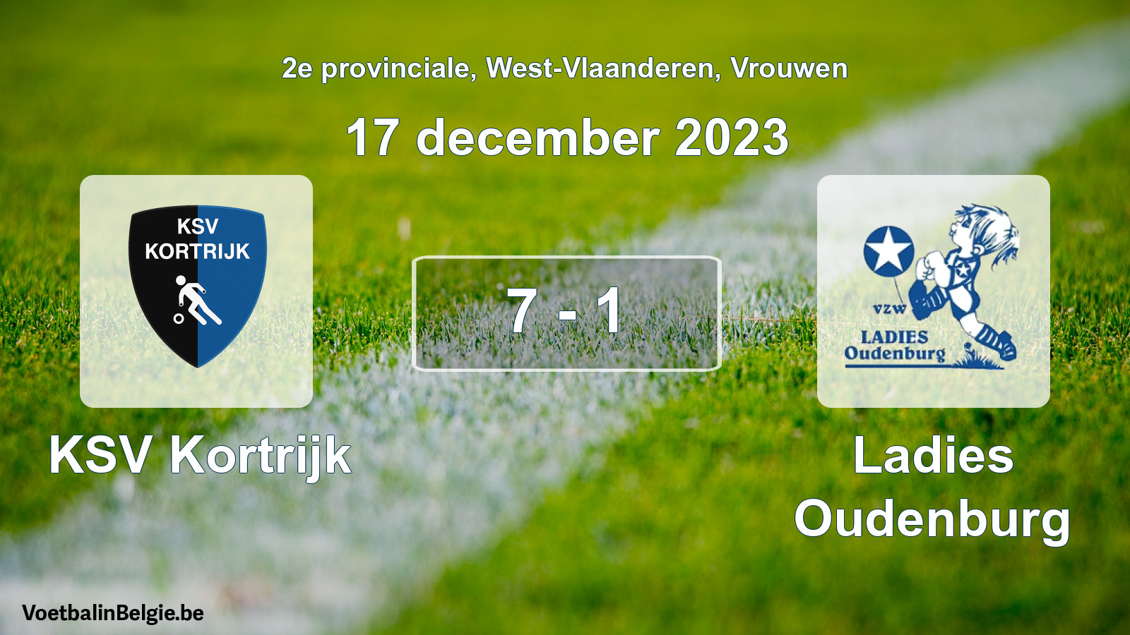 Gespeelde wedstrijd vrouwenvoetbal: KSV Kortrijk - Ladies Oudenburg 7 - 1 (17 december 2023)