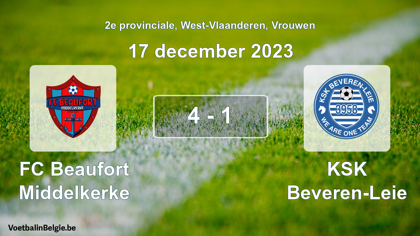 Gespeelde wedstrijd vrouwenvoetbal: FC Beaufort Middelkerke - KSK Beveren-Leie 4 - 1 (17 december 2023)