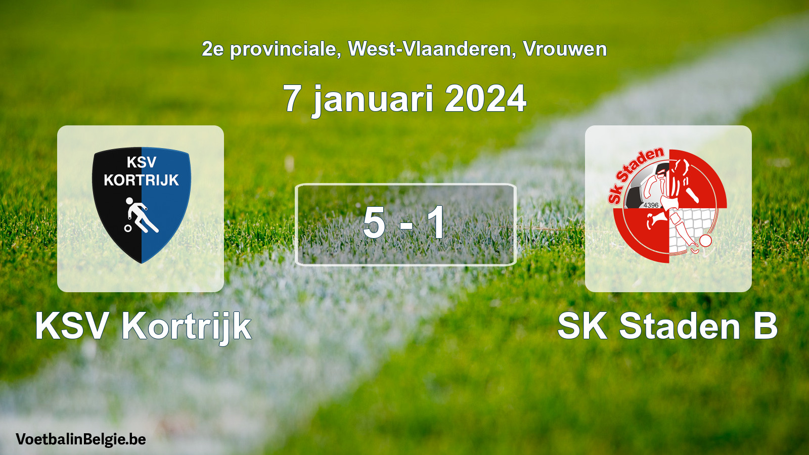 Gespeelde wedstrijd vrouwenvoetbal: KSV Kortrijk - SK Staden B 5 - 1 (7 januari 2024)