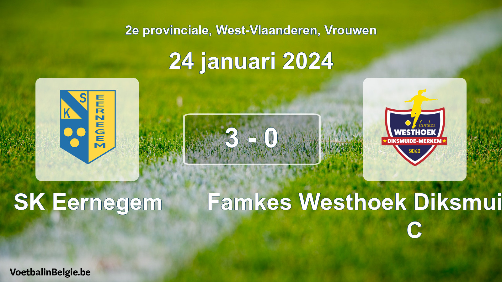 Gespeelde wedstrijd vrouwenvoetbal: SK Eernegem - Famkes Westhoek Diksmuide Merkem C 3 - 0 (24 januari 2024)
