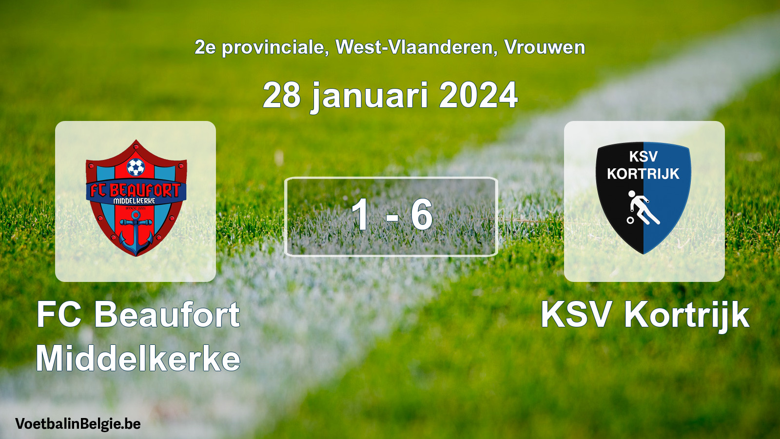 Gespeelde wedstrijd vrouwenvoetbal: FC Beaufort Middelkerke - KSV Kortrijk 1 - 6 (28 januari 2024)