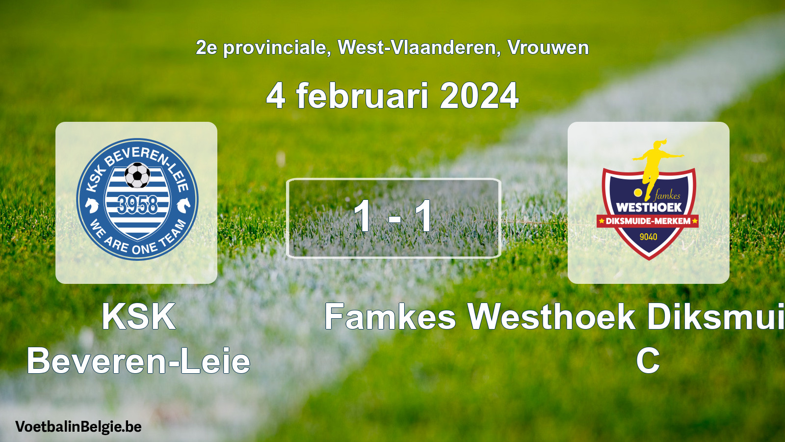 Gespeelde wedstrijd vrouwenvoetbal: KSK Beveren-Leie - Famkes Westhoek Diksmuide Merkem C 1 - 1 (4 februari 2024)