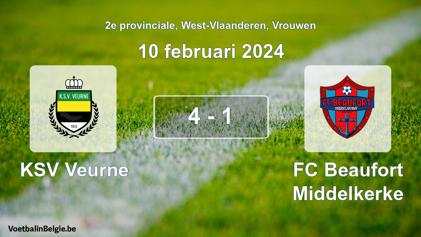 Gespeelde wedstrijd vrouwenvoetbal: KSV Veurne - FC Beaufort Middelkerke 4 - 1 (10 februari 2024)