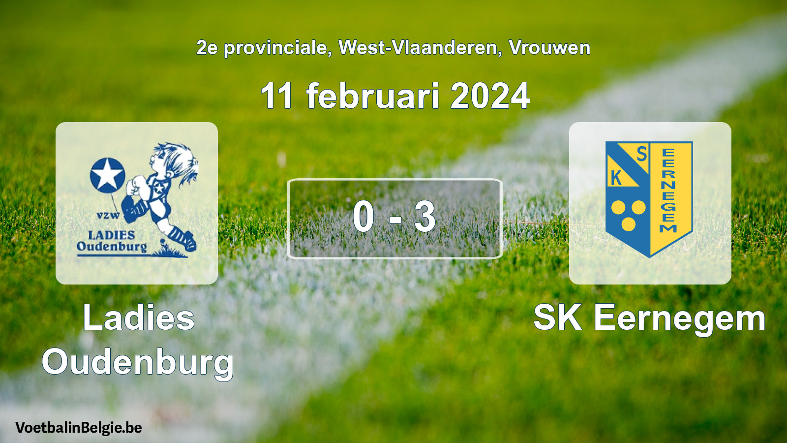 Gespeelde wedstrijd vrouwenvoetbal: Ladies Oudenburg - SK Eernegem 0 - 3 (11 februari 2024)