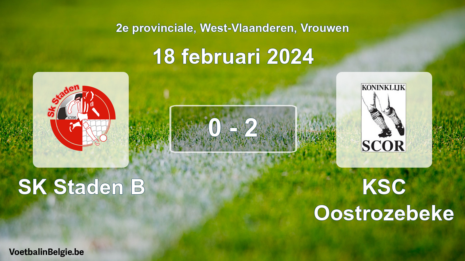 Gespeelde wedstrijd vrouwenvoetbal: SK Staden B - KSC Oostrozebeke 0 - 2 (18 februari 2024)