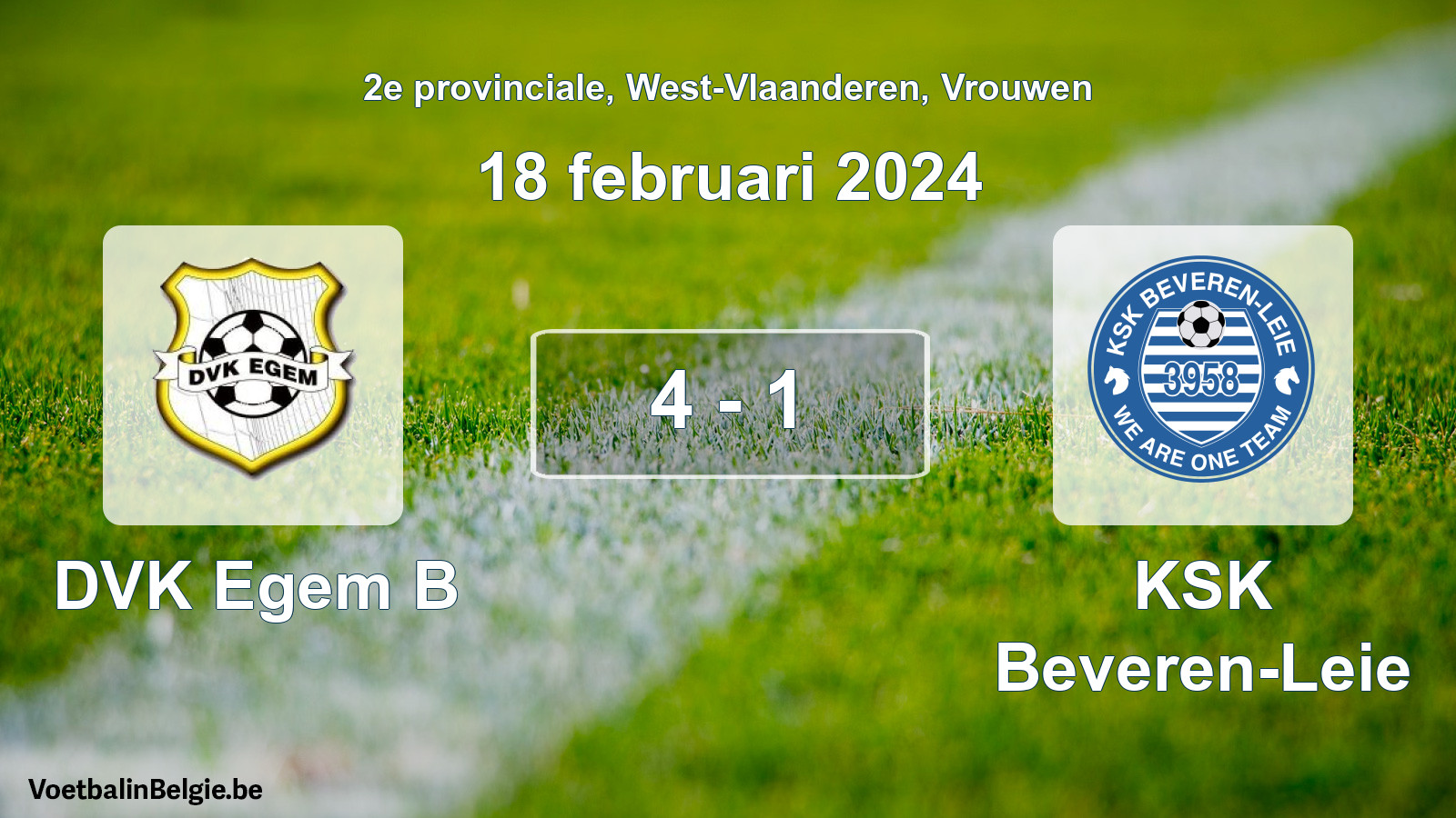 Gespeelde wedstrijd vrouwenvoetbal: DVK Egem B - KSK Beveren-Leie 4 - 1 (18 februari 2024)