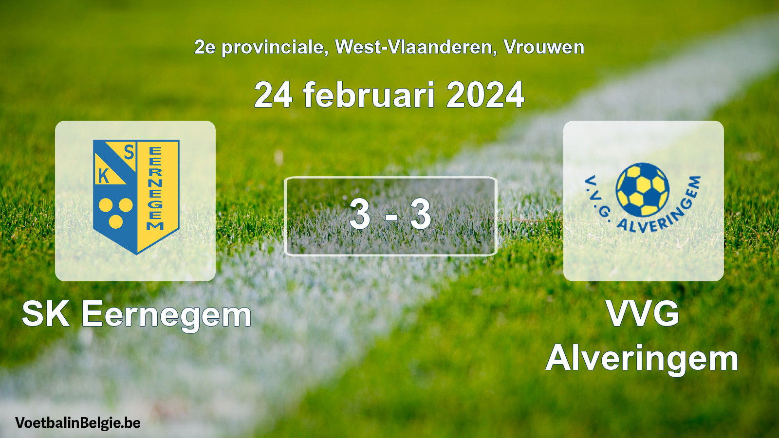 Gespeelde wedstrijd vrouwenvoetbal: SK Eernegem - VVG Alveringem 3 - 3 (24 februari 2024)