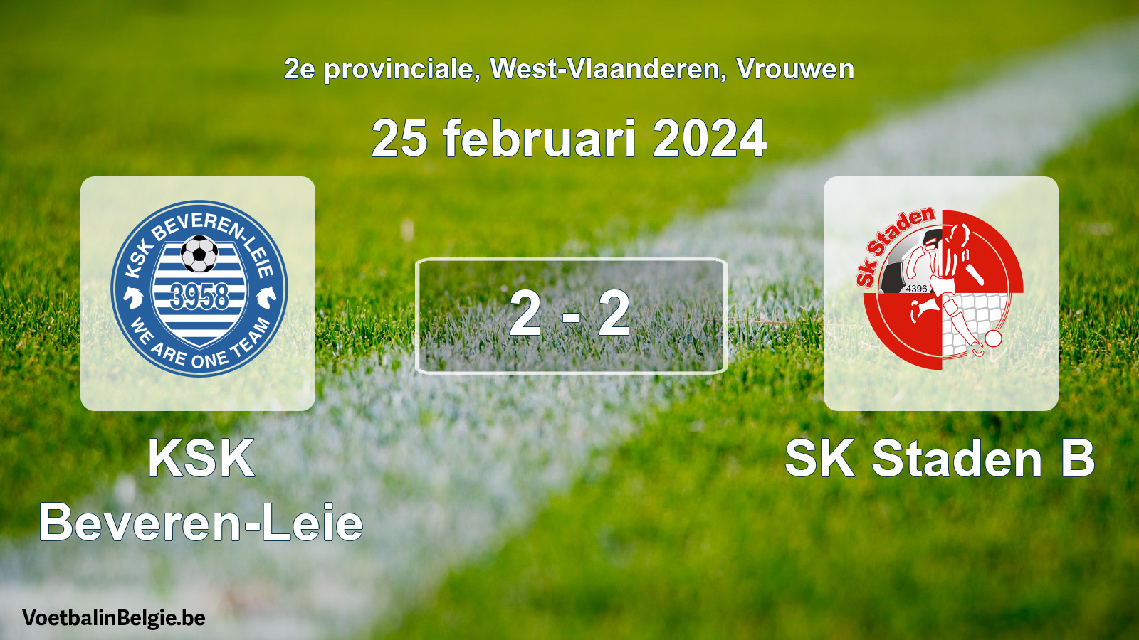 Gespeelde wedstrijd vrouwenvoetbal: KSK Beveren-Leie - SK Staden B 2 - 2 (25 februari 2024)