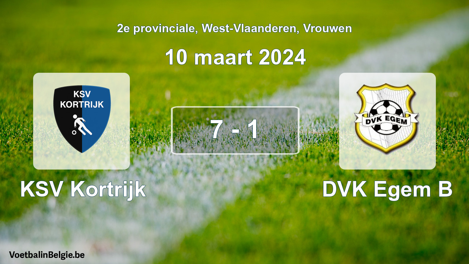 Gespeelde wedstrijd vrouwenvoetbal: KSV Kortrijk - DVK Egem B 7 - 1 (10 maart 2024)